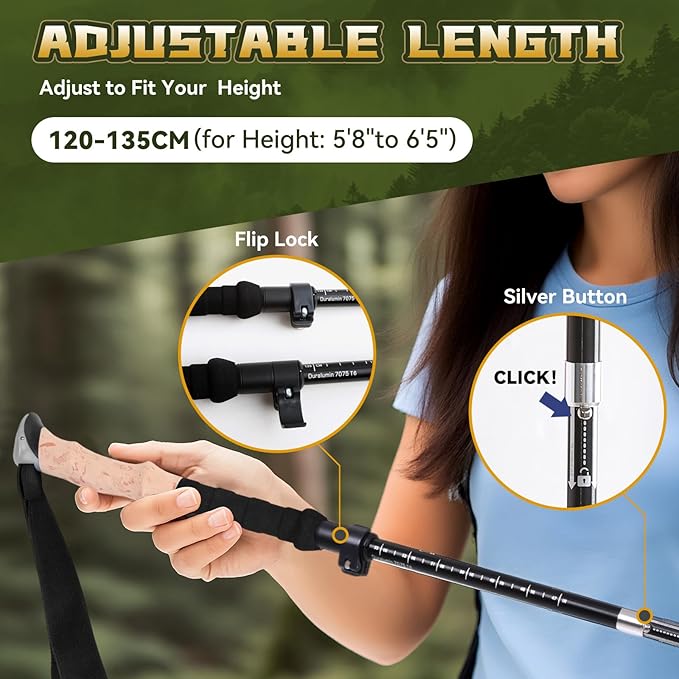 Trekking Poles Aviation Grade Aluminum Alloy-Strong Lightweight Collapsible Walking Sticks for Hiking Poles for Women, Men,Seniors in The 4 Season,All-Terrain,2pc Per Set