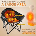 Suteck Oversized Heated Camping Chair - Fully Thicker Padded Heated Chairs for Outdoor Sports W/3 Heat Levels for Back & Seat, Heated Folding Chair for Adults with Carry Bag- Battery NOT Included
