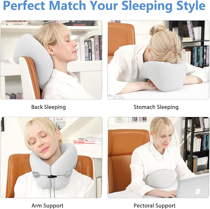 Travel Neck Pillow - Pain Relief & Comfortable Sleep on Cars, Trains & Planes - Memory Foam Advanced Neck Support for Long Flights, Eye Mask, Earplugs & Storage Bag