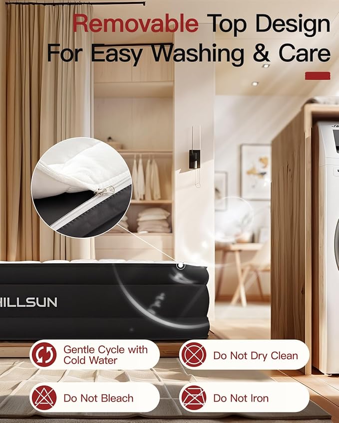 CHILLSUN Queen Air Mattress with Built in Pump,Raised Comfort Blow up Mattress,Dual Layer Mattress Topper Airbed,Durable Inflatable Mattress for Guests Home,Colchon Inflable 800lbs Max