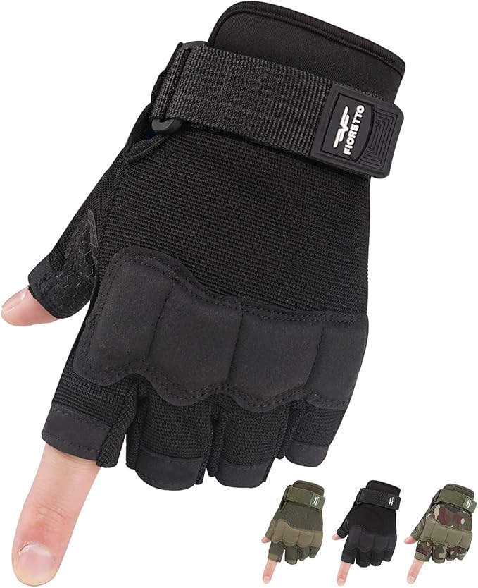 FIORETTO Fingerless Gloves, Half Finger Gloves for Driving, Cycling, Shooting, Hunting, Motorcycle, Climbing, Outdoor Work 215801