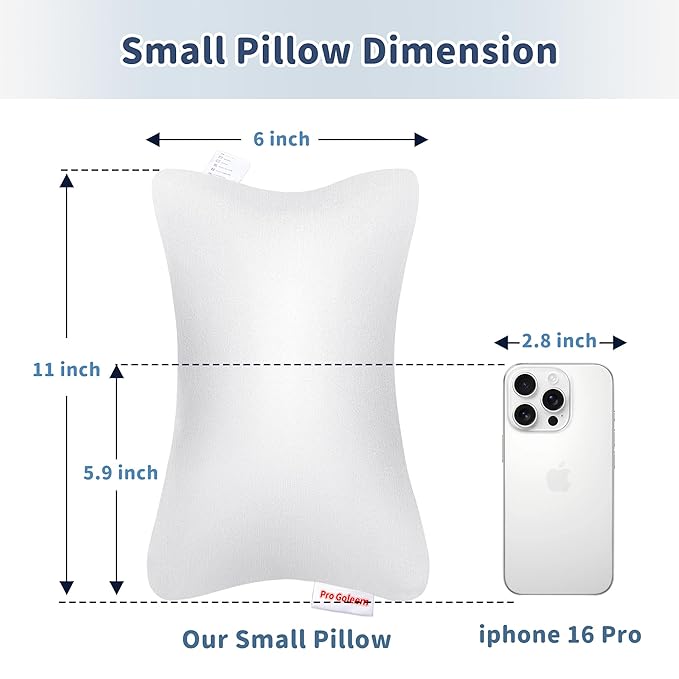 Pro Goleem Small Pillow 11’’x6’’x2.5’’ for Kids and Baby Sleeping with Name Tag Mini Tiny Pillow for Camping and Chair Car Air Nap Neck Lumbar Knee Rest Pillows, White