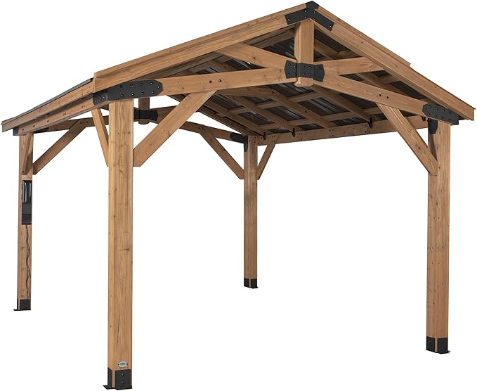 Backyard Discovery Norwood 14x12 All Cedar Wood Gazebo,Thermal Insulated Steel Roof, Durable, Supports Snow Loads and Wind Speed, Rot Resistant, Backyard, Deck, Garden, Patio Light Brown