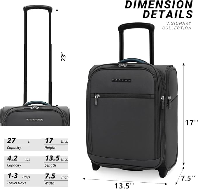 Verage Carry On Underseat Luggage with 2 Wheels & USB Port, 16 Inch Wheeled Spinner Bag Carry-on Luggages for Airlines, Lightweight Suitcase Men Women, Pilots and Crew(16-Inch Rolling Underseat Pro)