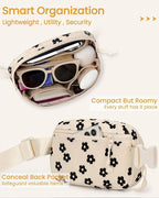 Vankor Corduroy Cute Fanny Packs for Women Cross Body, Everywhere Belt Bag for Women Crossbody Stylish Waist Pack Purse for Travel, Hiking, Workout, Running, Corduroy Black Flower