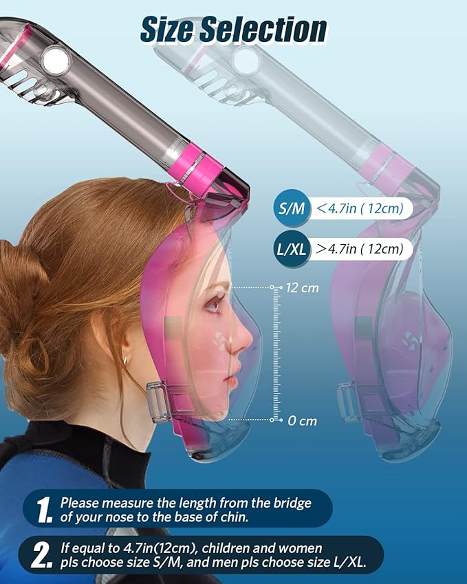 QingSong Full Face Snorkel Mask for Adults, Snorkeling Gear with Camera Mount, 180 Degree Panoramic View Snorkel Set Anti-Fog Anti-Leak