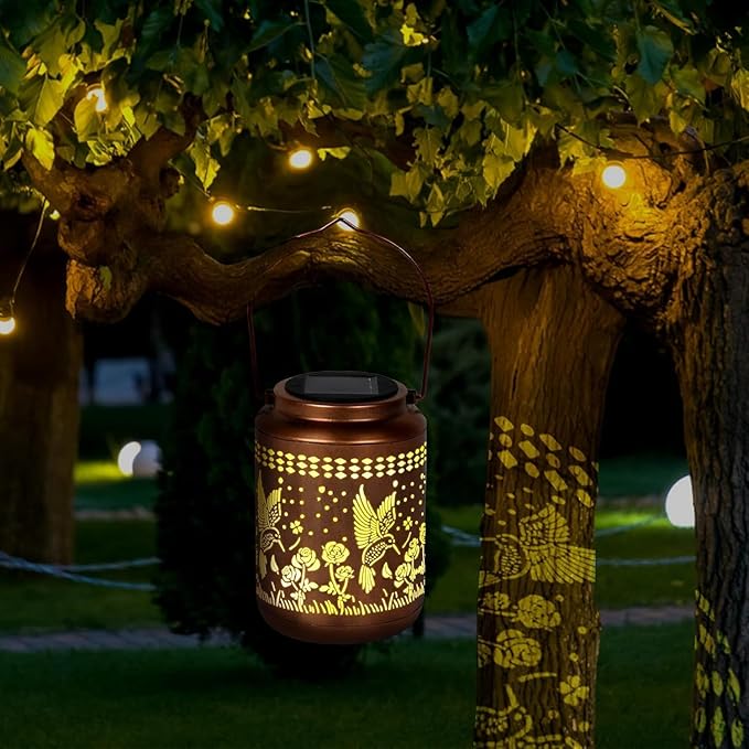 Hummingbird Solar Lantern Outdoor Hummingbird Decor Garden Decor Waterproof Decor Light Hanging Solar Lights Yard Decor, Gifts for Women Gifts for Mom Gifts for Grandma