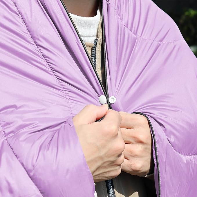 zzlamb Camping Blanket, Outdoor Lightweight Travel Blanket Puffy Portable Down Alternative, Windproof Warm Cloak with Snaps, Cozy Quilt Backpacking Picnic RV Plane Car Hammock Beach Climbing