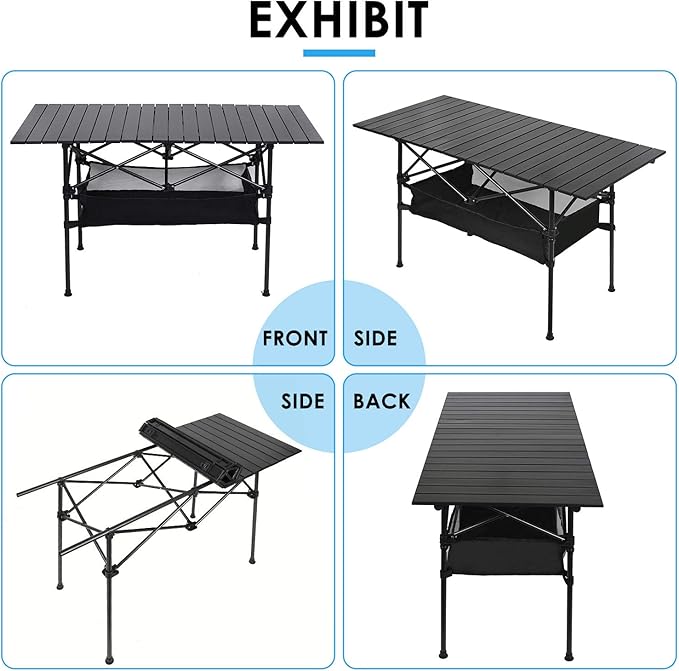 LEADALLWAY Folding Camping Table with Large Storage and Carrying Bags 47(L) x22(W)