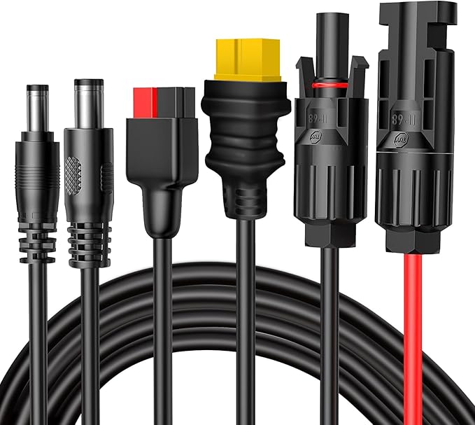 Universal 4-in-1 Solar Connector Kit, 16 AWG to Anderson XT60 DC7909 DC5521 Solar Extension Cable Solar Adapter Cable Compatable for Solar Panel & Most Solar Power Staion (2M/6.6Ft)