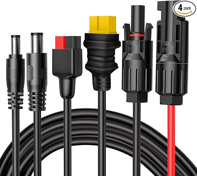 Universal 4-in-1 Solar Connector Kit, 16 AWG to Anderson XT60 DC7909 DC5521 Solar Extension Cable Solar Adapter Cable Compatable for Solar Panel & Most Solar Power Staion (2M/6.6Ft)