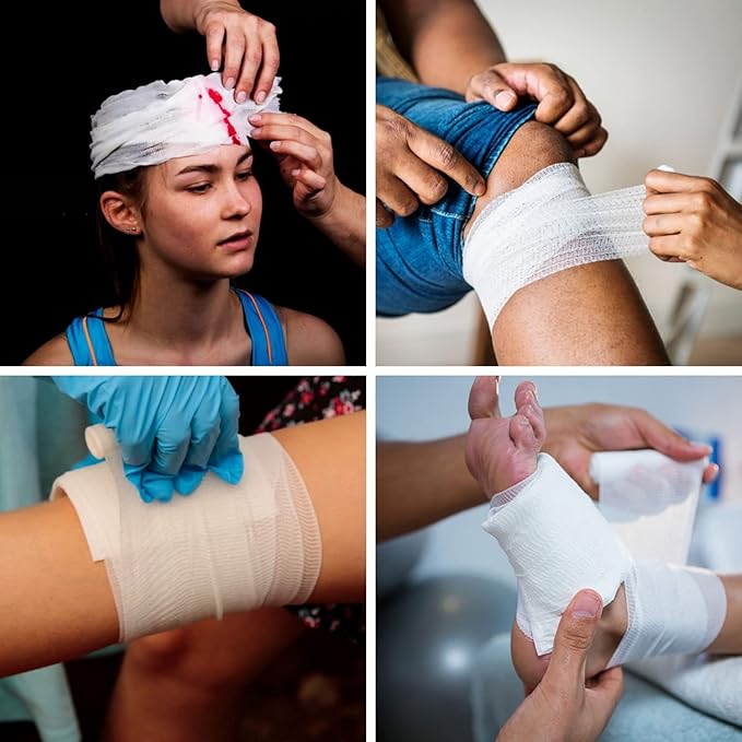 D&H Medical Pack of 36 Gauze Bandage Roll 4 Inches x 4.1 Yards with Tape - Medical Gauze Wrap for Wounds Care - Easy to Use Cotton Rolls for Hand Wrap Dressing Ankles & Knees