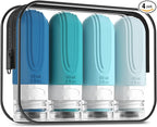 Mrsdry Travel Bottles for Toiletries, Tsa Approved 2oz Travel size Bottles, BPA Free Leak Proof Travels Toiletry Containers, Traveler Accessories with Toiletry Bag for Shampoo Liquid (4 Pack)