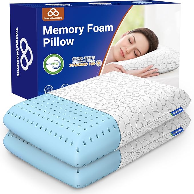 Cooling Memory Foam Pillows,Cooling Bed Pillow, Bed Pillow for Side,Back and Stomach Sleepers,Neck Pillow for Sleeping with Removable and Machine Washable Cover, Standard Size (2 Pack)