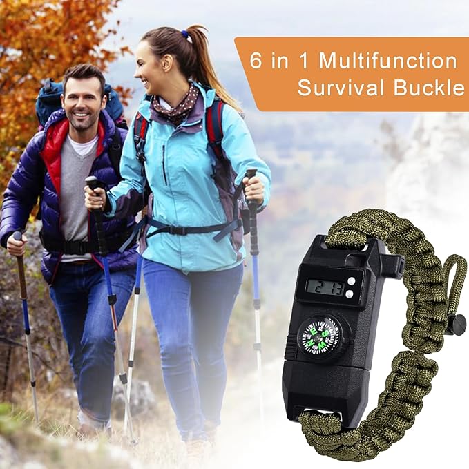 5/8 Inch Compass Flint Scraper Fire Starter Whistle Buckle Paracord Bracelet Outdoor Camping Emergency Survival Travel Kits