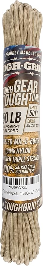TOUGH-GRID Paracord Rope 750 lbs Nylon Parachute Cord, Made in USA Survival Kit, Outdoor Adventures, Camping, Tactical Gear & Emergency Supplies, Military Type IV Mil-Spec