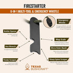 Texas Bushcraft Fire Starter Survival Kit - Ferro Rod Flint Fire Steel, Striker Tool | Cowhide Leather Tinder Bag | Emergency Paracord Bracelet Camping Gear