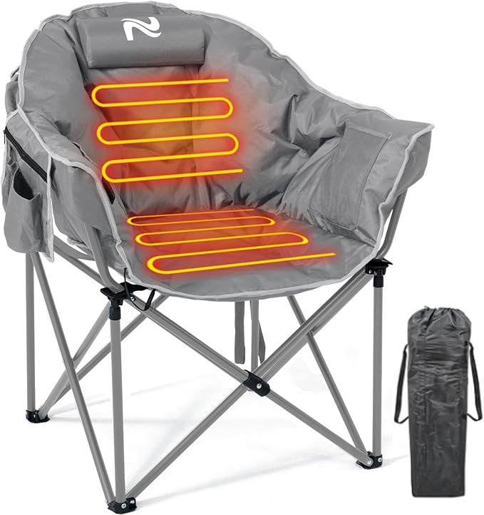 LILYPELLE Oversized Heated Patio Lounge Chair - Portable Moon Saucer Folding Chair with 3 Heat Levels for Camping & Lounge