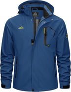 TACVASEN Men's Rain Jacket Lightweight Windbreaker with Hooded Water Resistant Outdoor Raincoat for Hiking Travel Camping