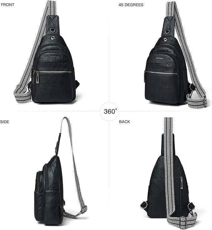 7L Sling Bag For Women Faux Leather Anti Theft Small Casual Daypack Backpack Fanny Pack Crossbody Chest Bags Purse Waterproof Black