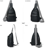 7L Sling Bag For Women Faux Leather Anti Theft Small Casual Daypack Backpack Fanny Pack Crossbody Chest Bags Purse Waterproof Black