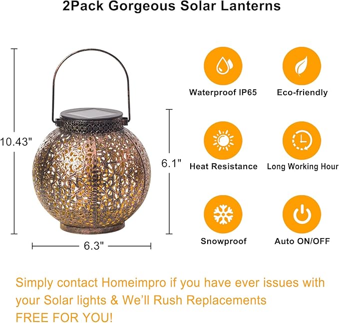 2Pack Solar Outdoor Lanterns Waterproof, Garden Gifts for Mom, Rose Solar Garden Decor , Warm White Table Lights for Yard Art, Porch, Mothers Day Grandma Wife (Antique Bronze )