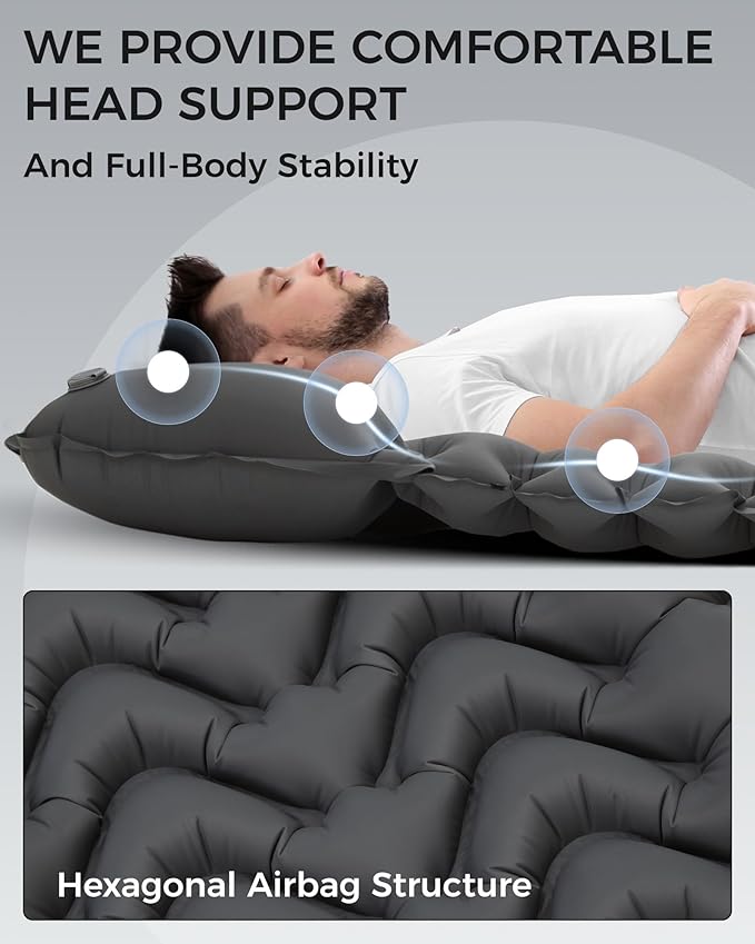 KingCamp Sleeping Pad for Camping, Ultralight Connectable Inflatable Sleeping Pad Camping Mattress with 6.3" Built-in Pillow & Foot Pump for Backpacking Hiking Tent Cot