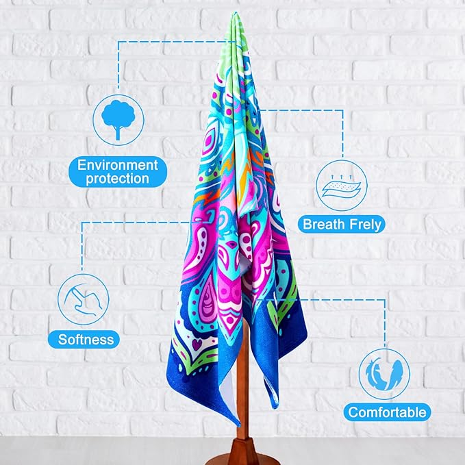 2 Packs Oversized Beach Towel Set Extra Large Big XL Pool Camping Swim Clearance Towels 36x72 Soft Blanket Cruise Essentials Accessories Must Haves Vacation Necessities Adult Blue Stripe Flower