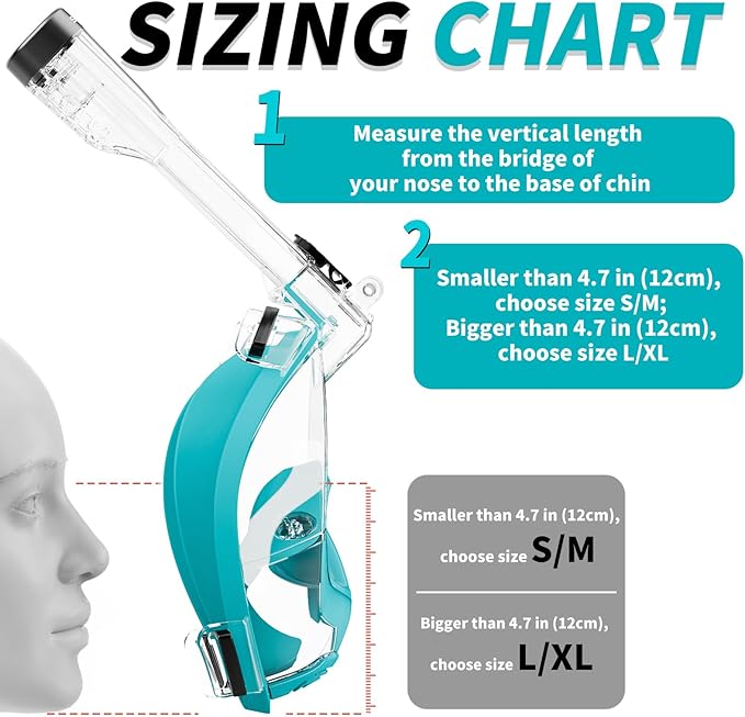 Full Face Snorkel Mask Adults with Ear Pressure Equalizer, Fully Enclosed CO2 Outflow, Silicone Bonding Anti-Leak&Fog,Buckle Folding for Portability