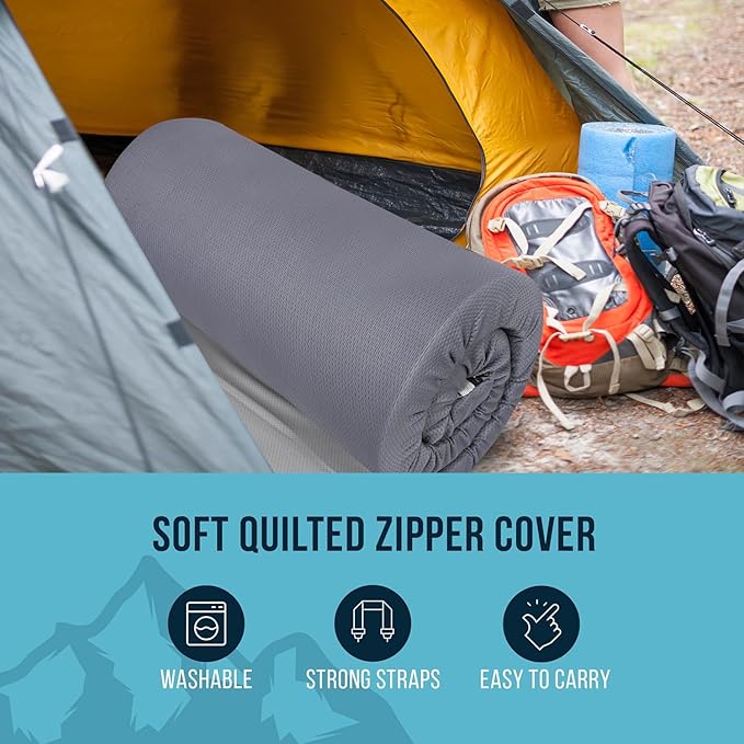Foamma 3" x 30" x 75" High Density Roll-Up Camping Mattress with Water Resistant Zipper Cover, Foldable and Portable for Camping, RV Bunk, Tent, Guest Bed, Outdoor and Dorm, CertiPUR-US Certified Foam