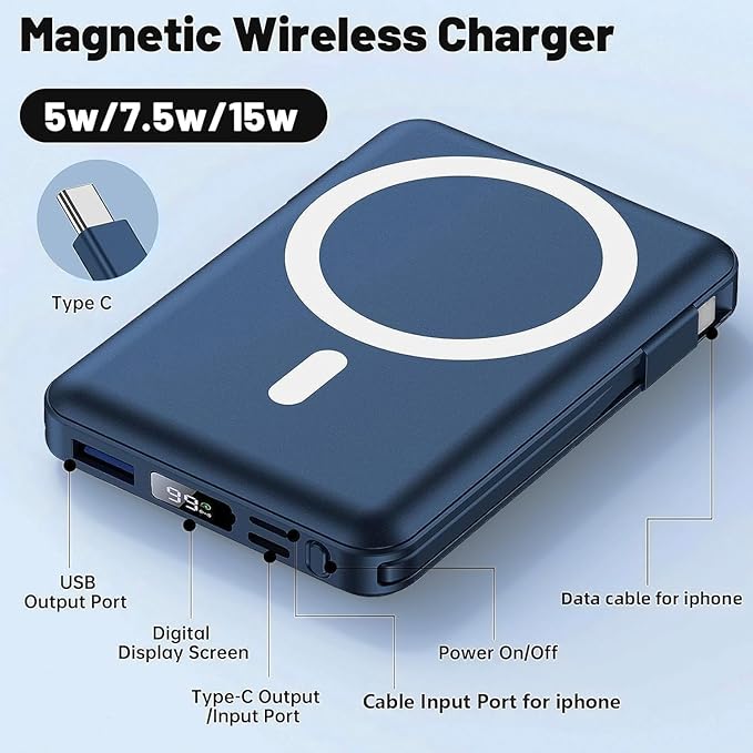 Azmuth for Magsafe Battery Pack, 10000mAh Magnetic Power Bank 22.5W PD Fast Charging with LED Display Wireless Portable Charger for Magsafe with Stand for iPhone 17/16/15/14/13/12/Pro/Pro Max