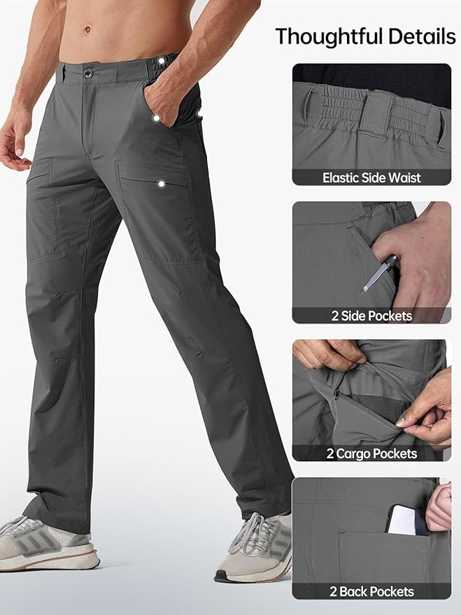 FREE SOLDIER Men's Outdoor Cargo Hiking Pants with Belt Lightweight Waterproof Quick Dry Tactical Pants Nylon Spandex