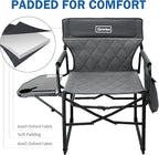 Oversized Directors Chairs Heavy Duty Folding Outdoor Chairs with Detachable Side Pocket and Adjustable Side Table for Outside,Lawn,Fishing, Folding Camping Chair up to 350Lbs Capacity (Grey)