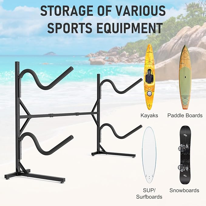Kayak Rack for Outdoor Storage, Kayak Storage Rack, Adjustable Freestanding Kayak Rack Stand Holder for Paddleboard Surfboard for Indoor, Outdoor