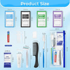 Personal Hygiene Kit Bulk Pack of 10,Individually Wrapped 13-IN-1 Blue Disposable Basic Travel Toiletry Set Homeless Care Package Supplies for Men,Women,Guests,Charity