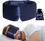 100% Natural Silk Eye Mask for Women Men, Soft Pressureless Cooling Blackout Eye Covers for Sleeping, Large Size Sleep Mask fits All Heads Adjustable, 1PC, Navy Blue