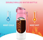 32oz Water Bottle with Removable Straw and Spout Lid Two Ways to Drink, 18/10 Stainless Steel Insulated Water Bottle, BPA-Free, Leak Proof, Double wall, for Sports, Gym