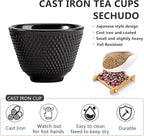 Japanese Cast Iron Tea Cups, Small and Heavy Teacups with no Handles, Japanese Style Cup for Adults, Asian Teacup, Coated with Enameled Interior, 4 Pcs/Box (Black, 3.38oz/100ml)