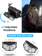 Lsnisni 9 LED Headlamp, 2000 Lumen Super Bright Head Lamp with 6 Modes, IPX5 Waterproof Head Light, Lightweight Head Flashlight for Kids Adults Camping Hiking - 3 AAA Batteries Included