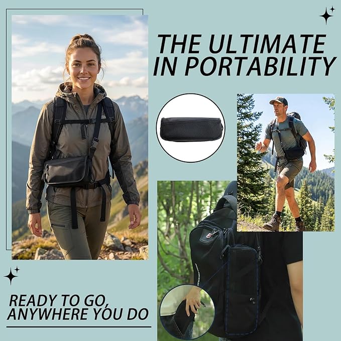 16" Portable Collapsible Stool - Folding Chair with Storage Pouch, Convertible Satchel for Hands-Free Carry & Supports 300Lbs, Ultralight for Hiking, Fishing, Camping, Festivals (Black, Large)