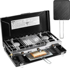 Camping Stove, 3 Burners Propane Portable Camp Stove with Regulator & Griddle, Push-Button Instant Ignition, Portable Camp Grill, Adjustable Burners for Camping Cooking (BLACK-20400 BTUs)