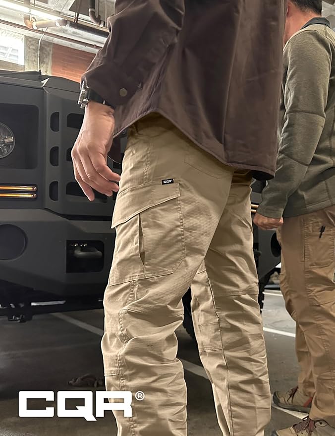 CQR Men's Flex Ripstop Tactical Pants, Water Resistant Stretch Cargo Pants, Lightweight EDC Hiking Work Pants