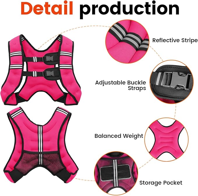 Weighted Vest, 6lb/8lb/12lb/16lb/20lb/25lb/30lb Weight Vest for Men Women, Body Weight Vests Adjustable with Reflective Stripe for Strength Training, Running, Training Workout, Jogging, Walking
