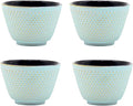 Japanese Cast Iron Tea Cups, Small and Heavy Teacups with no Handles, Japanese Style Cups for Adults, Asian Teacup, Coated with Enameled Interior, 4 Pcs/Box (Lightblue, 2oz/60ml)