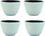Japanese Cast Iron Tea Cups, Small and Heavy Teacups with no Handles, Japanese Style Cups for Adults, Asian Teacup, Coated with Enameled Interior, 4 Pcs/Box (Lightblue, 2oz/60ml)