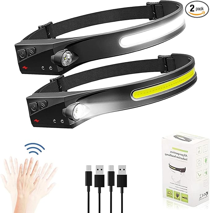 Headlamp Rechargeable - Head Lights for Forehead 2 Pack, Super Bright 230° Wide Beam Headlamps Headlight, Lightweight LED Headlamp for Camping Running Fishing