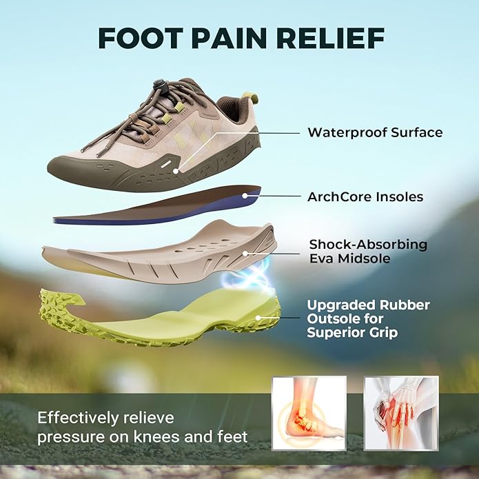 FitVille Men Waterproof Hiking Shoes Extra Wide Walking Shoes Slip-Resistant Trekking Trainers All-Terrain Quick Lace Sneakers for Travel, Camping, Running