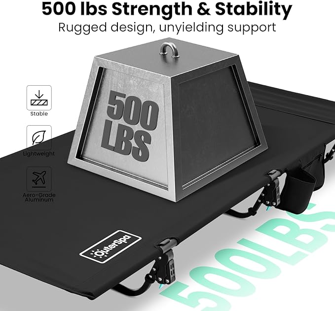 Portable Camping Cot, Sleeping Cots for Adults, Ultralight Backpacking Cot, Compact, Collapsible, Easy Set-Up, Supports 500lbs, Lightweight Camp Cot for Adults, Camping, Outdoors and Home
