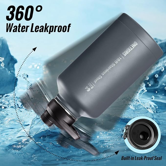 OneTigris Tactical Half Gallon Water Bottle with Straw - 64 oz Vacuum Insulated Stainless Steel Water Jug, Leakproof Sport Bottle with 3 BPA Free Lids, Paracord Handle & MOLLE Water Pouch for Outdoor