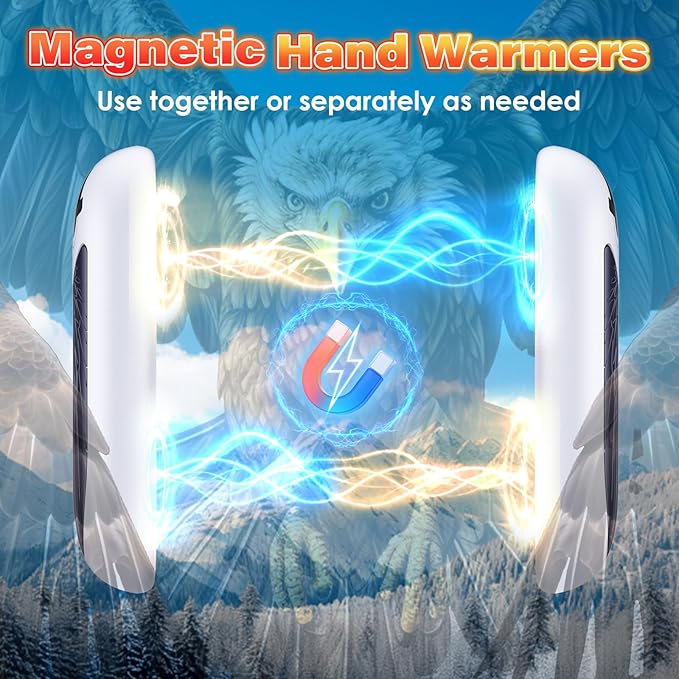 Magnetic Hand Warmers Rechargeable 2 Pack, Electric Reusable Heated Hand Warmer, LED Display & 4 Levels Heating, USB Pocket Heater for Golf, Raynauds, Camping, Hunting Gear, Gifts for Women, Men